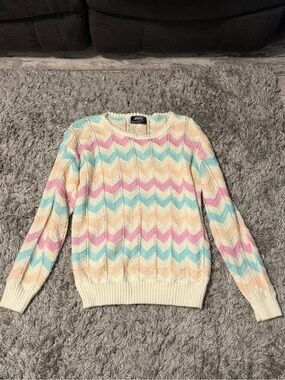 Jolie Pastel Chevron Crewneck Sweater in Cream, Pink, Blue, Peach